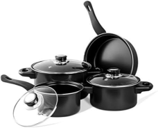 Cookware Set Pots & Pan - Black Carbon steel Non-Stick 7 Piece