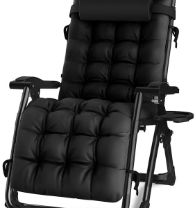 Foldable Deck Chair With Detachable Cushion (Black)