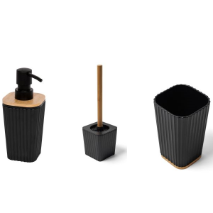 Plastic Bamboo Toilet Set - 3 Piece (Black)