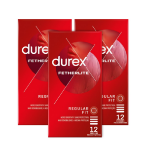Durex 12s x 3, Bulk Thin Condoms with Lubricant, Fetherlite