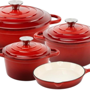 Cast Iron Cookware Set - 7 Piece - Red