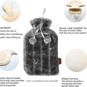 HOT Water Bottle - Fur Cover Charcoal Grey-2L