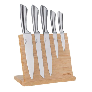 Stainless Steel Knives With Bamboo Stand - 6 Piece
