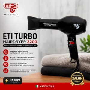 ETI Turbo Hairdryer 3200 Black 1900W professional salon dryer